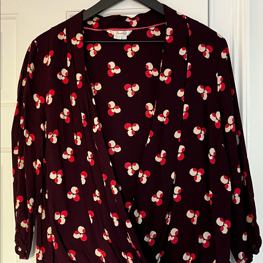 Boden top, burgundy, pink and ivory.
